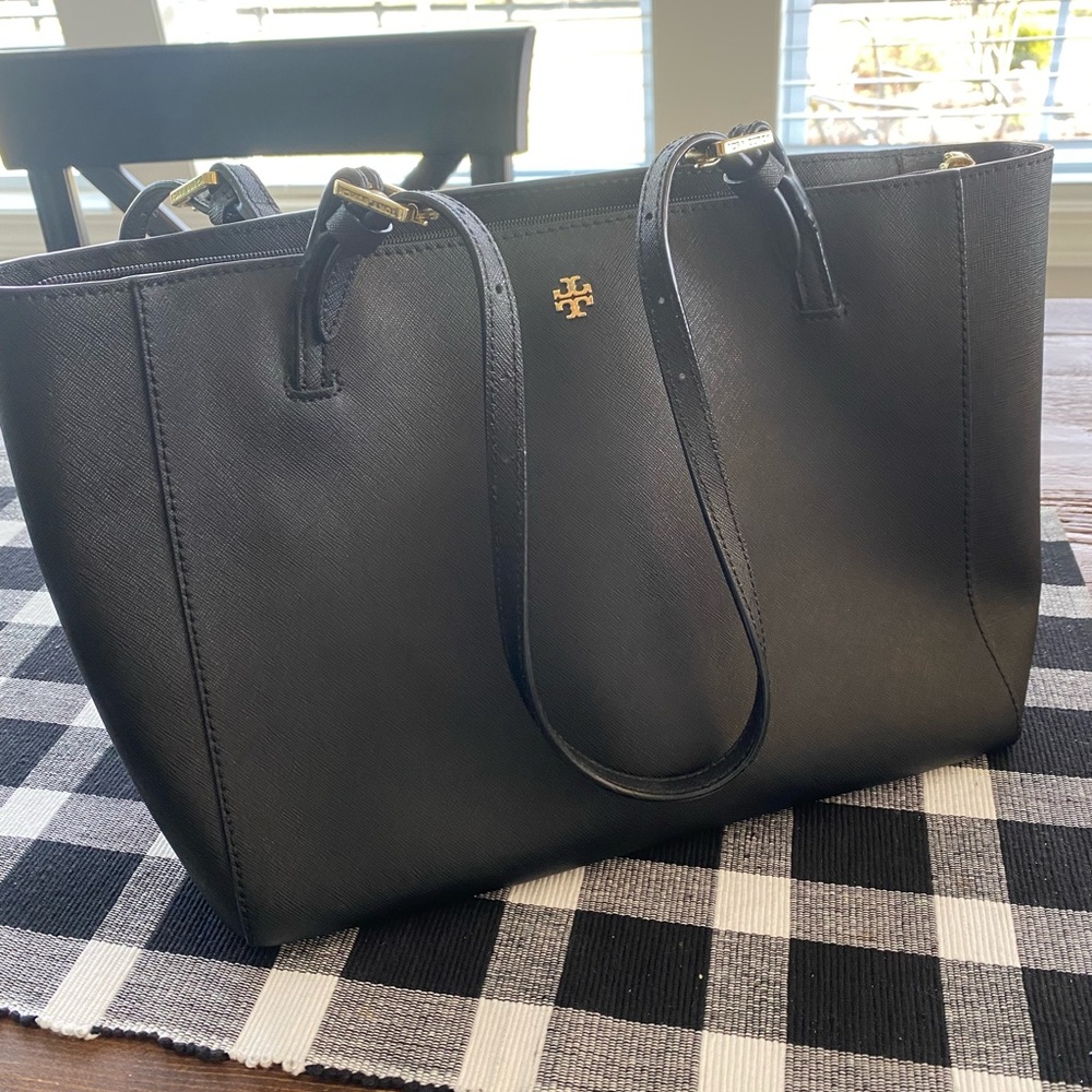 Tory Burch Black & Gold Buckle Tote Bag Purse